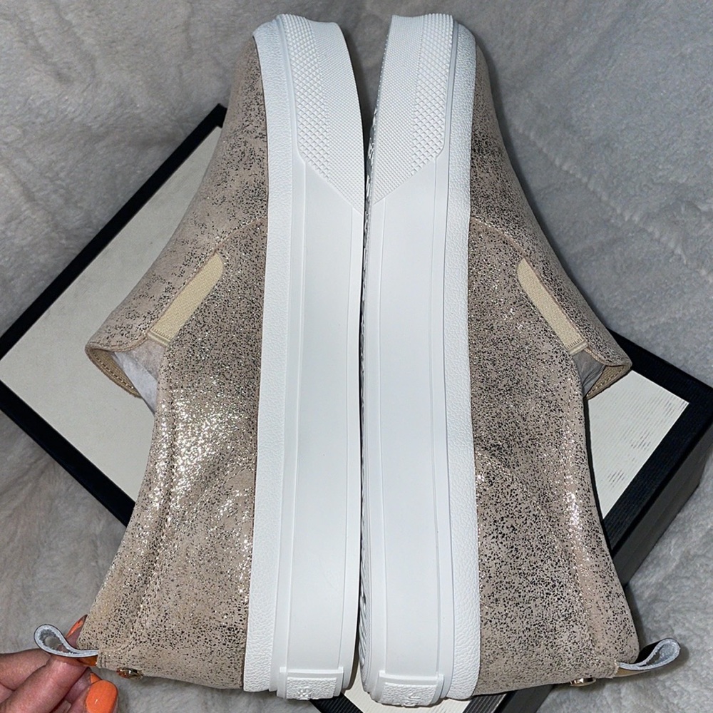 NWT J/SLIDES GIA Light Gold Metallic Suede Sneaker - Picture 11 of 14